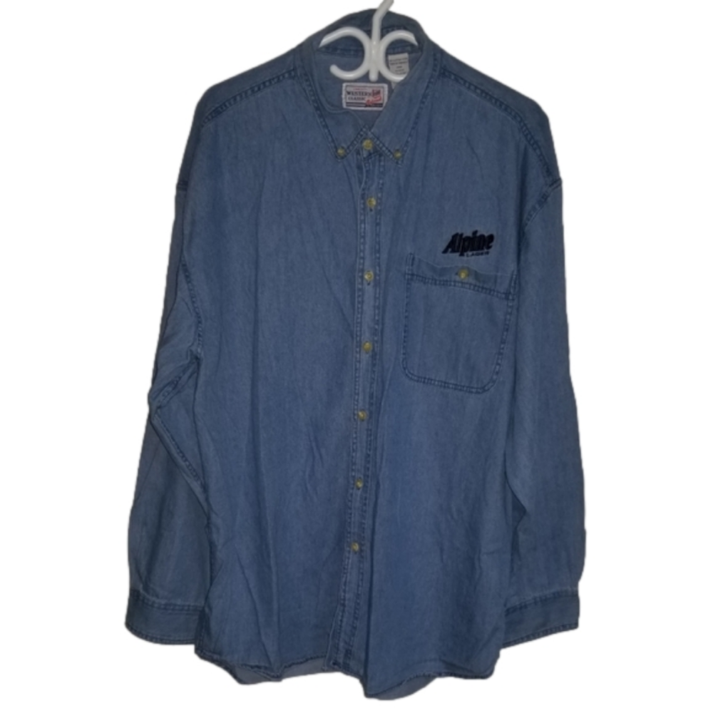 Alpine Beer Logo Long Sleeve Button Down Size 2XL